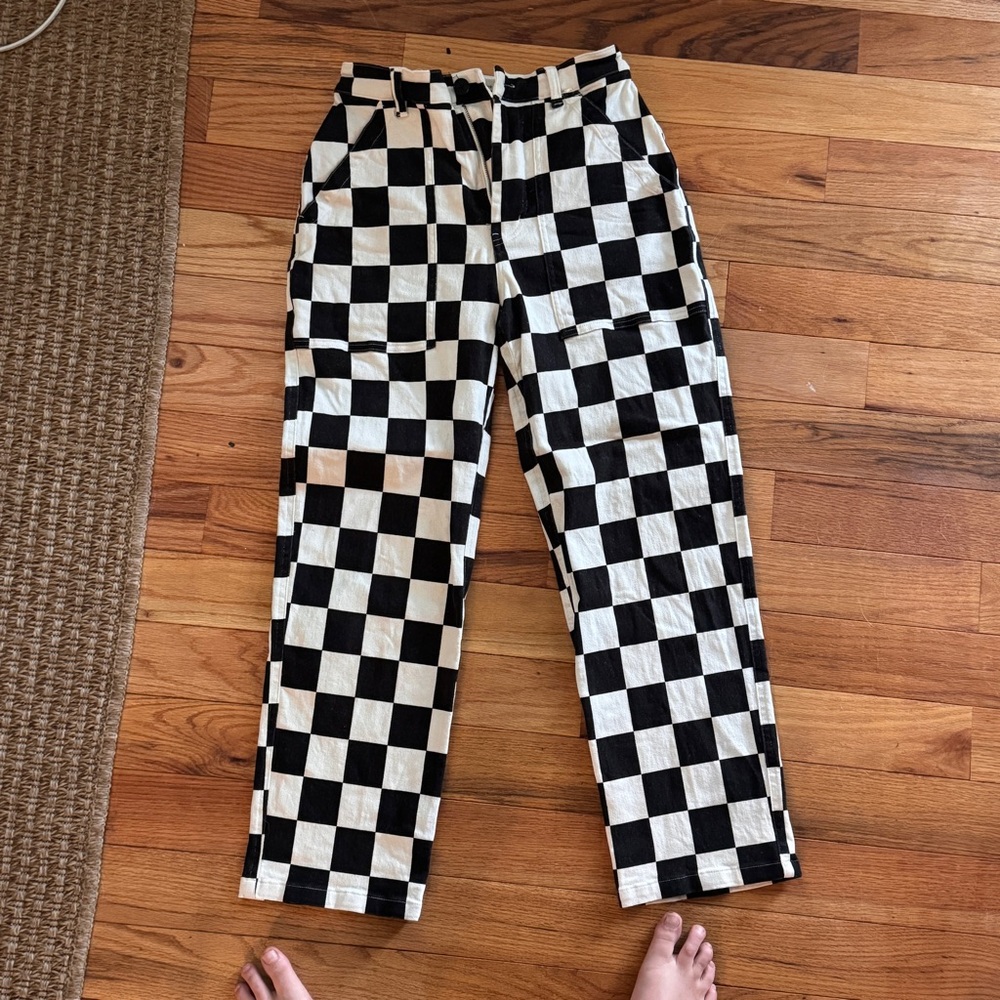 P&Co Service Fatigue Pants Black White Checkerboard
